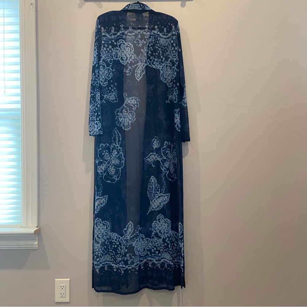 RABBIT | VINTAGE 90’s Semi Sheer Floral Duster Kimono Coverup Overshirt Size 16 - Picture 6 of 9
